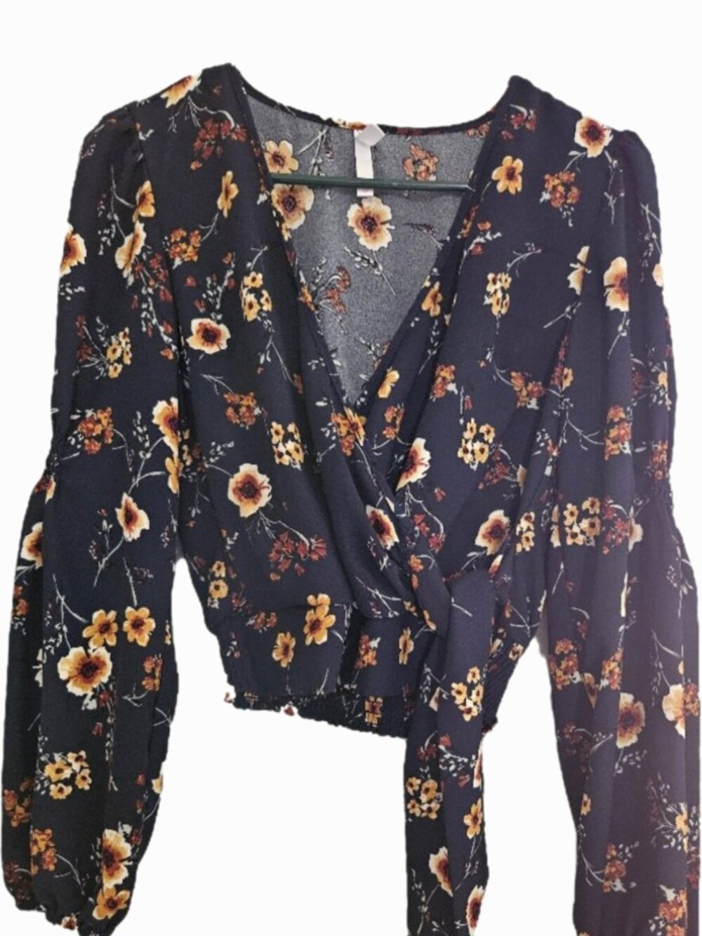 Xhilaration Blue Orange Floral Long Sleeve Top Size S